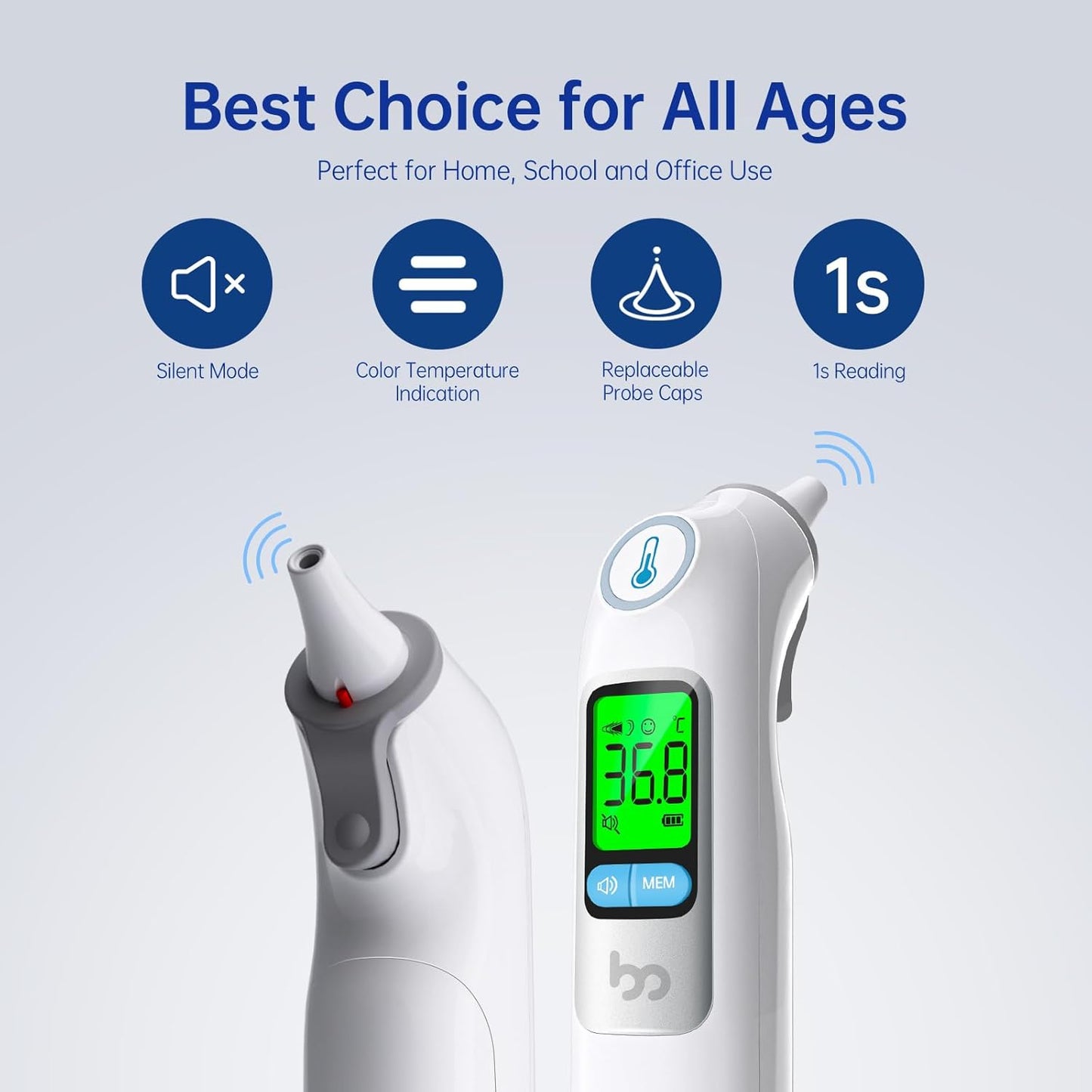 Digital Ear Thermometer for Adults and Babies – Infrared Sensor with Fever Alert – Accurate Readings